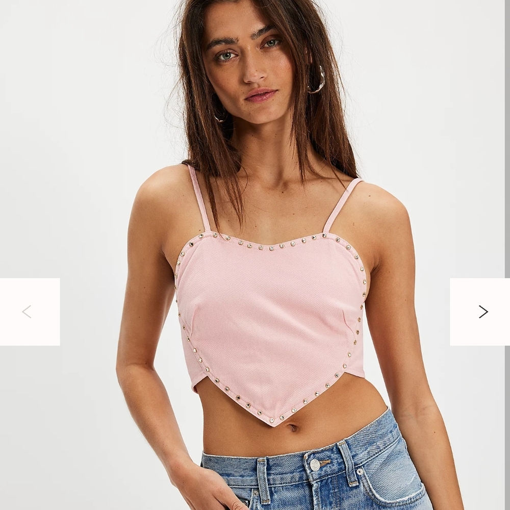 One Teaspoon Pink Denim Studded Tank Top